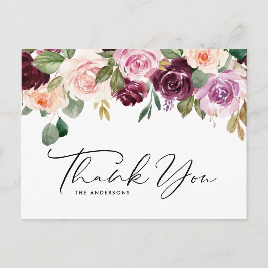 Boho Bourgondië en perzik bloemen Herfst dank u Briefkaart (Voorkant)