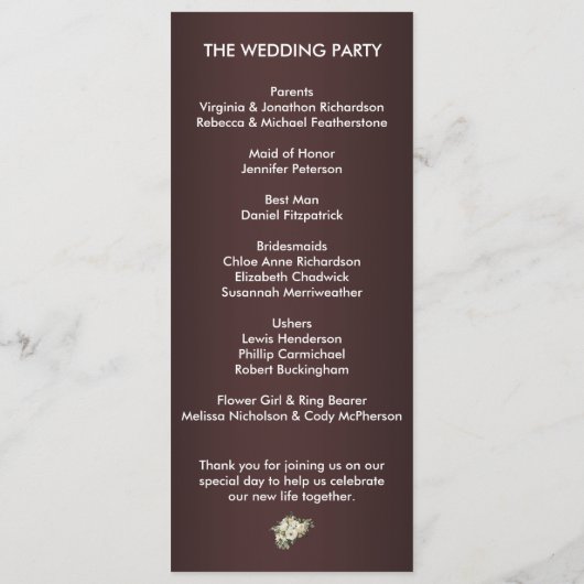 Boho Bourgondië en Rozen Bruiloft Programmakaart (Achterkant)