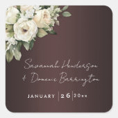 Boho Bourgondië en Rozen Bruiloft Vierkante Sticker (Voorkant)