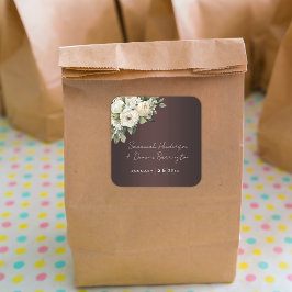 Boho Bourgondië en  Rozen Bruiloft Vierkante Sticker