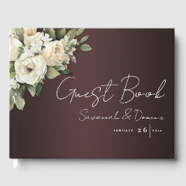 Boho Bourgondië en Witte Rose Boeket Bruiloft Gastenboek