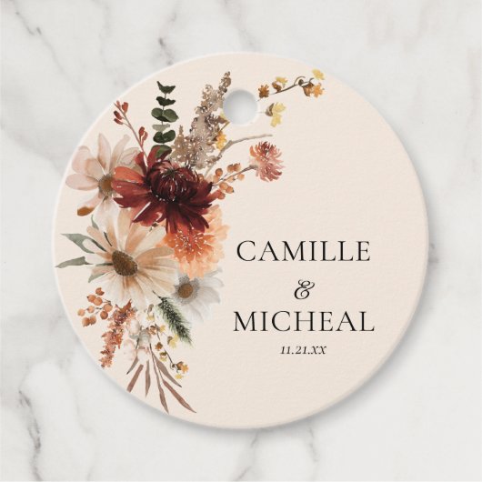 Boho Bourgondië Floral bruiloft Bedankjes Labels (Voorkant)