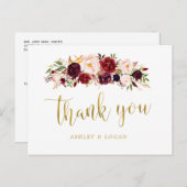 Boho Bourgondië Floral bruiloft dank u Briefkaart (Voorkant / Achterkant)