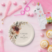 Boho Bourgondië Floral bruiloft Papieren Bordje (Feest)