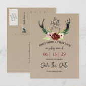 Boho Bourgondië Floral Hunt is over de datum redde Aankondigingskaart (Voorkant / Achterkant)