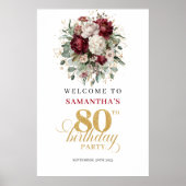 Boho Bourgondië Groenery 80e Verjaardag Welkomstbo Poster (Voorkant)