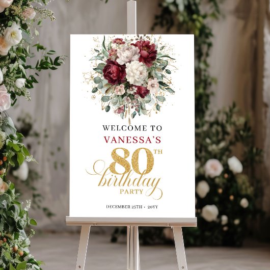 Boho Bourgondië Groenery 80e Verjaardag Welkomstbo Poster