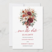 Boho Bourgondië Groenery Goud Save The Date Kaart (Voorkant)