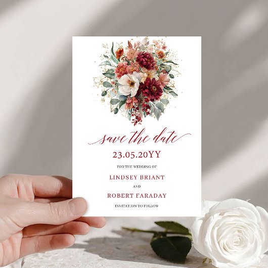 Boho Bourgondië Groenery Goud Save The Date Kaart