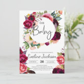 Boho Bourgondië Maroon Florals Baby shower Invite Kaart (Staand voorkant)