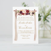 Boho Bourgondië Marsala Bloemenboog Bruiloft Kaart (Staand voorkant)