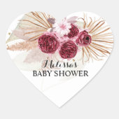 Boho Bourgondië Pampas Gras cupcake toppers Hart Sticker (Voorkant)