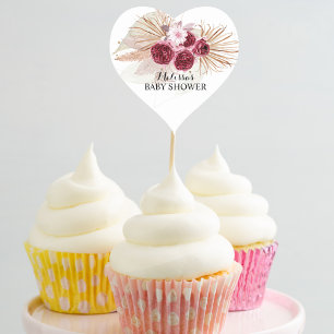 Boho Bourgondië Pampas Gras cupcake toppers Hart Sticker