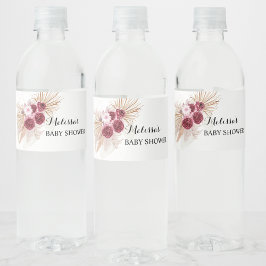 Boho Bourgondië Pampas Gras Waterfles Etiket