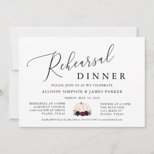 Boho Bourgondië Pompoen Herfst Oefenavondmaal Kaart (Voorkant)