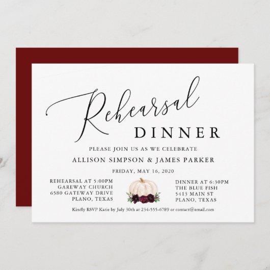 Boho Bourgondië Pompoen Herfst Oefenavondmaal Kaart (Voorkant / Achterkant)