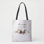 Boho Bourgondië Roze Bloemen Script Maid of Honor Tote Bag (Voorkant)