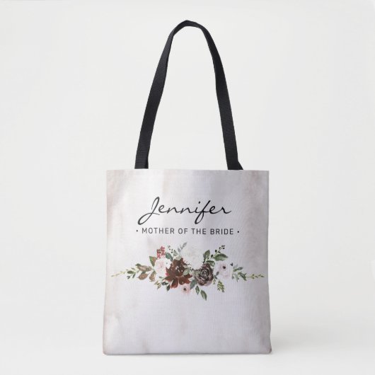 Boho Bourgondië Roze Bloemen Script Moeder van de Tote Bag (Voorkant)