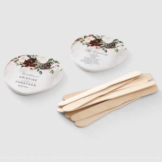 Boho Bourgondië Roze Rose Bloemen Trouwprogramma Handwaaier (Niet-gemonteerd)