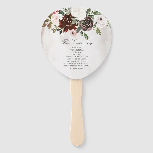 Boho Bourgondië Roze Rose Bloemen Trouwprogramma Handwaaier (Achterkant)