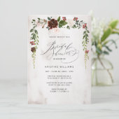 Boho Bourgondië Roze Waterverf Bloemen Vrijgezelle Kaart (Staand voorkant)