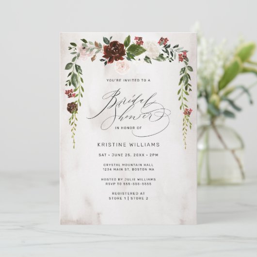 Boho Bourgondië Roze Waterverf Bloemen Vrijgezelle Kaart (Staand voorkant)