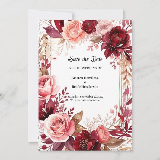 Boho Bourgondië Schrift Save The Date (Voorkant)