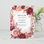 Boho Bourgondië Schrift Save The Date (Staand voorkant)