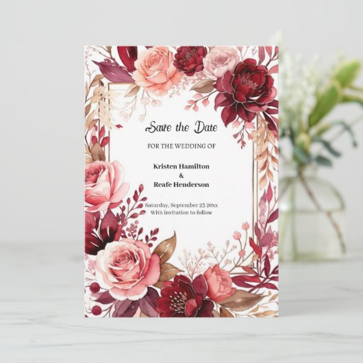 Boho Bourgondië Schrift Save The Date (Staand voorkant)
