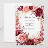 Boho Bourgondië Schrift Save The Date (Voorkant / Achterkant)