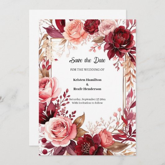 Boho Bourgondië Schrift Save The Date (Voorkant / Achterkant)