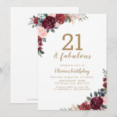 Boho Bourgondië waterverf bloemen 21e verjaardag Kaart (Voorkant / Achterkant)