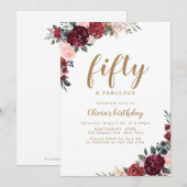 Boho Bourgondië waterverf bloemen 50ste verjaardag Kaart (Voorkant / Achterkant)
