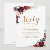 Boho Bourgondië waterverf bloemen 60ste verjaardag Kaart (Voorkant / Achterkant)