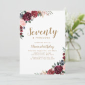 Boho Bourgondië waterverf bloemen 70ste verjaardag Kaart (Staand voorkant)