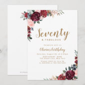 Boho Bourgondië waterverf bloemen 70ste verjaardag Kaart (Voorkant / Achterkant)