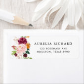 Boho Bourgondië Waterverf Herfstbloemen bruiloft Etiket (Insitu)