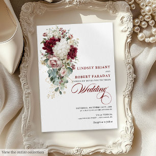 Boho Bourgondië White Rose Gold Wedding Invitation Kaart