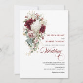 Boho Bourgondië White Rose Gold Wedding Invitation Kaart (Voorkant)