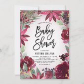 Boho Bourgondië Winter Bloemen Frame Baby Shower Kaart (Voorkant)