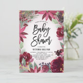 Boho Bourgondië Winter Bloemen Frame Baby Shower Kaart (Staand voorkant)