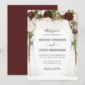 Boho Bourgondische bloemenluifel bruiloft Kaart (Voorkant / Achterkant)