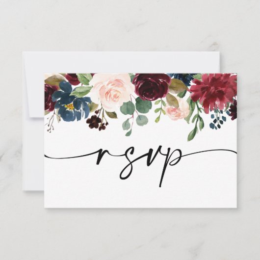 Boho Bourgondische bruiloft RSVP QR Code Kaart Notitiekaartje (Voorkant)