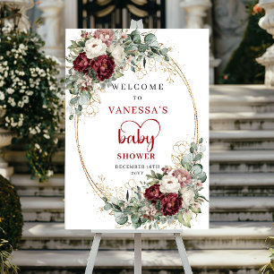 Boho Bourgondische Eucalyptus Baby Shower Welkom Poster
