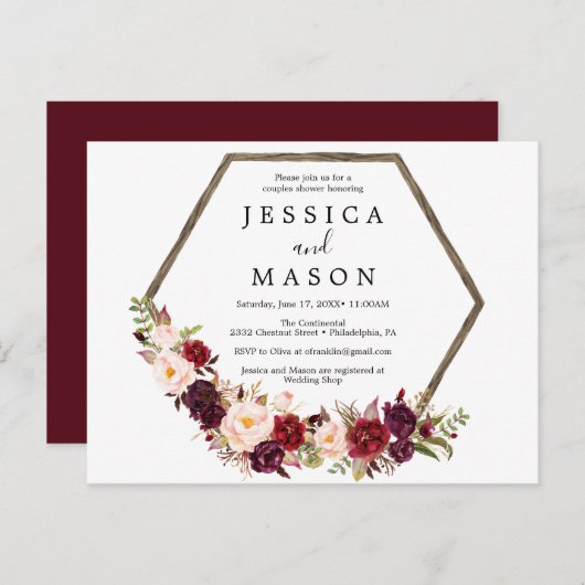 Boho Bourgondische koppels Douche Uitnodiging (Voorkant / Achterkant)