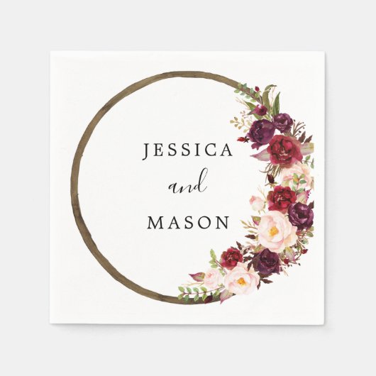 Boho Bourgondische krans bruiloft cocktail servet (Voorkant)