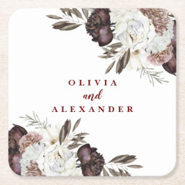 Boho Bourgondische Rozen herfst bloemenbruiloft se Kartonnen Onderzetters