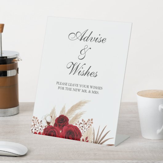 Boho Bourgondische Rozen Pampas Grass Wishes Reclamebord Met Voetstuk (Insitu)