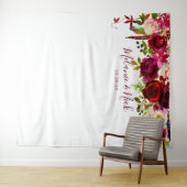 Boho Bourgondische veren Bloemen foto achtergrond Wandkleed (In Situ (horizontaal))