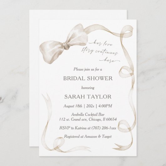 Boho Bow Bruids Douche Uitnodiging Sjabloon (Voorkant / Achterkant)